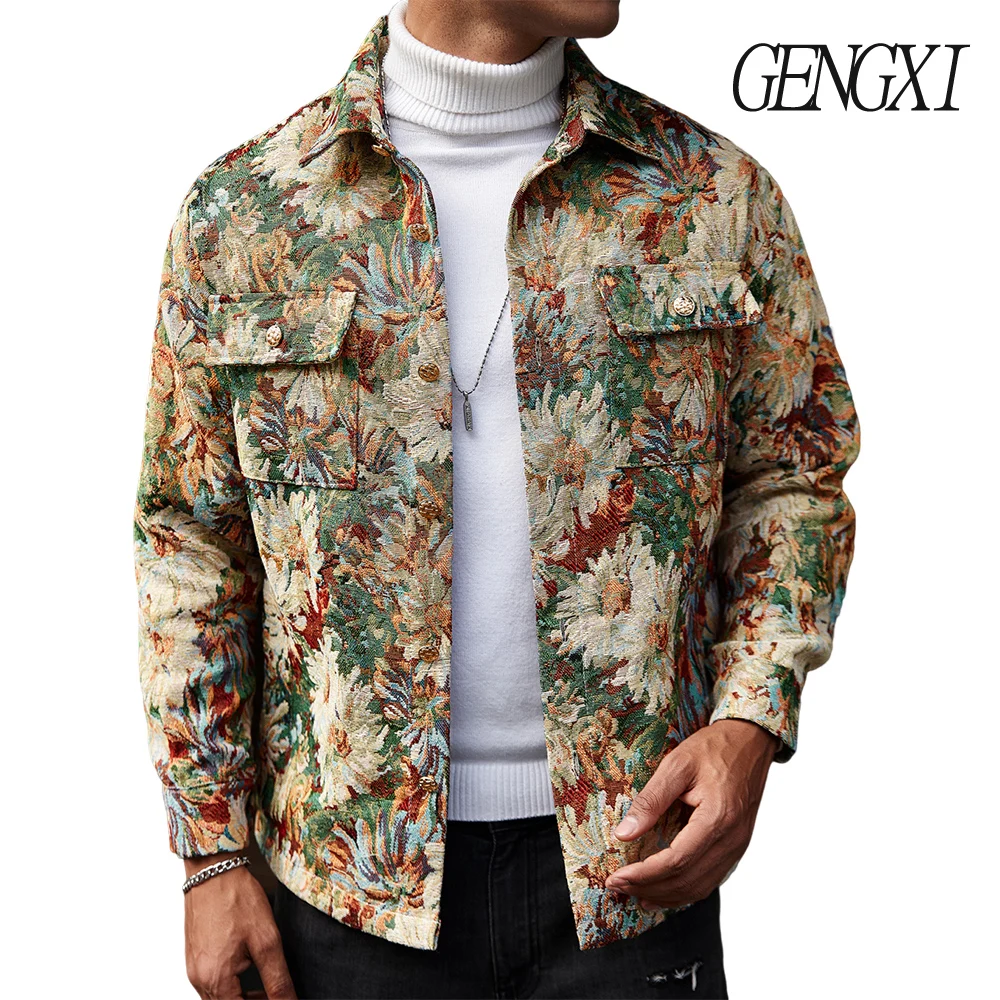 High Street Heren Jacquard Design Reversjas Amerikaanse Street Style Bloemenpatroon Korte Jas Herfst/Winter Nieuwe Y2K Heren Top