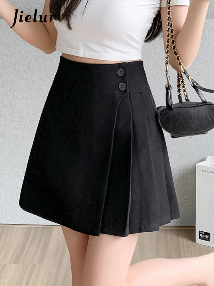 

Jielur Korean Small Irregular Half Skirt Female Fold Sweet Pleated Skirt Spring New High Waist Solid Women's A-Line Short Skirt