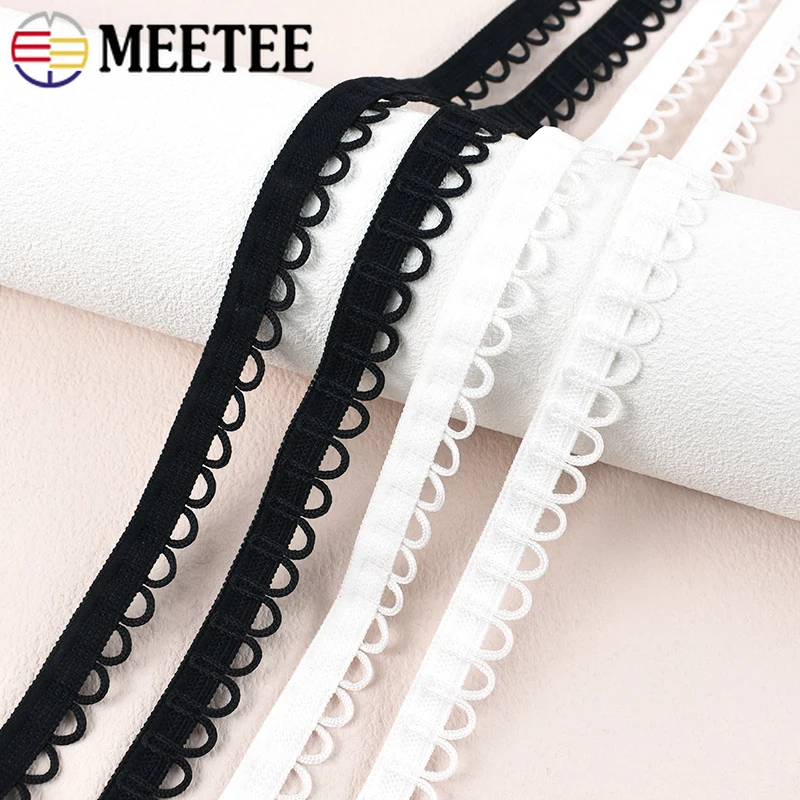 

10/20Meter Black White Elastic Band 15mm Buttonhole Braided Curved Edge Lace Trim Ribbon for Dress Garment DIY Sewing Accessory
