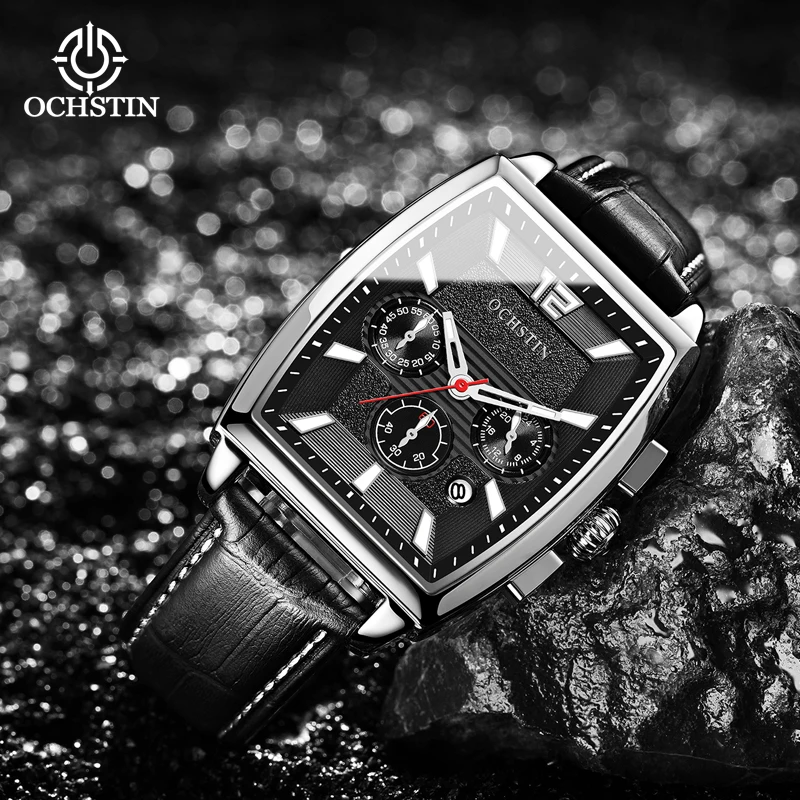 OCHSTIN Men's Multifunctional Quartz Watch scratch-resistant hardened mineral glass soft genuine leather strap Fashion Clock