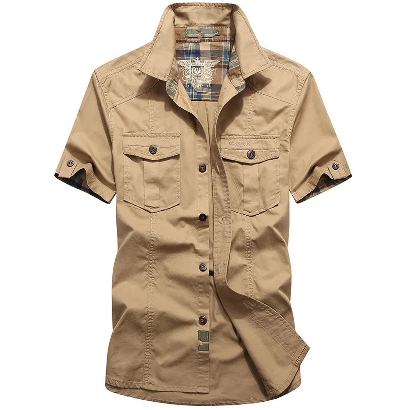 5XL Fashion Cotton Casual Shirts Summer Men Plus Size Loose Baggy Shirts Short Sleeve Turn-down Collar Cargo Style Male Clothing