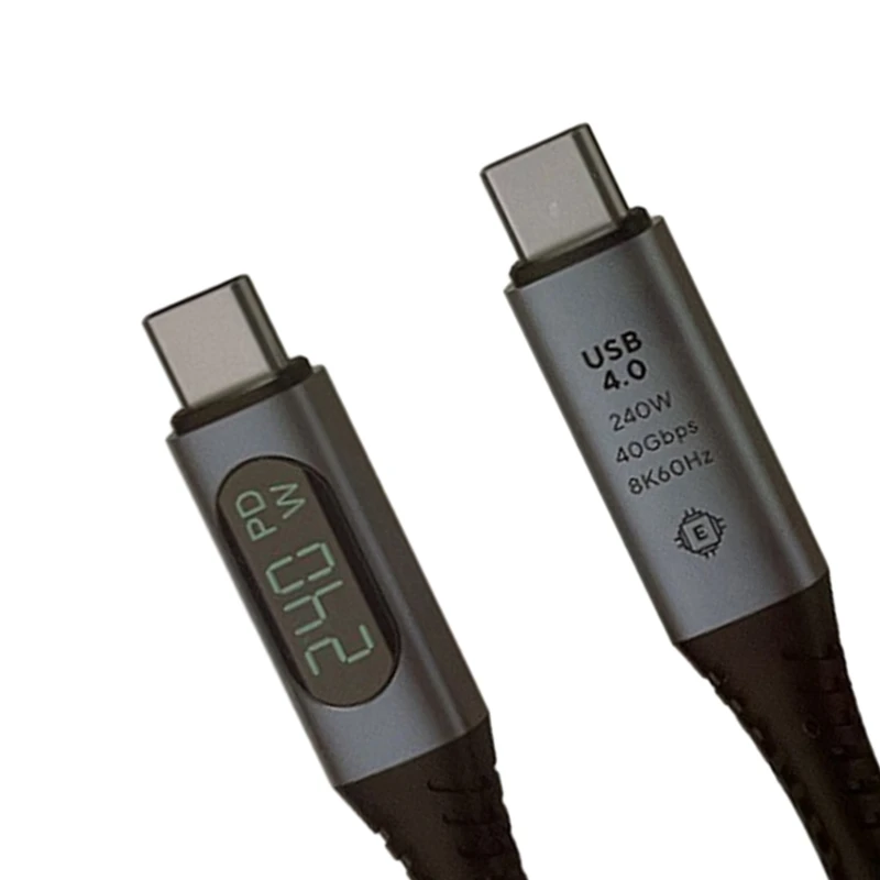 USB 4 Cable with LED Display Supports 8K Video 40Gbps Data Transfer 240W USB C