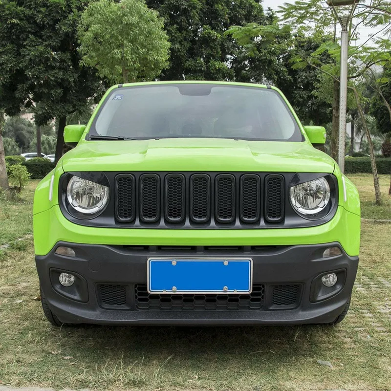 7Pcs Bright Black Front Grille Inserts Sticky Grill Cover Frame Trims Kit For Jeep Renegade 2015-2018