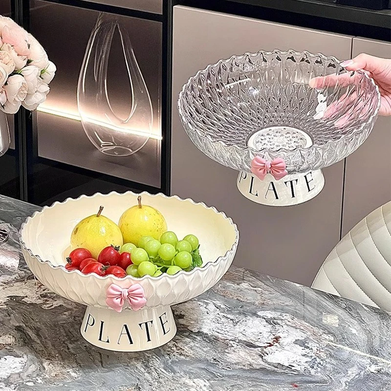 High Foot Fruit Basket Cream Style Living Room Coffee Table Fruit Plate Large Capacity Drainage Snack Tray