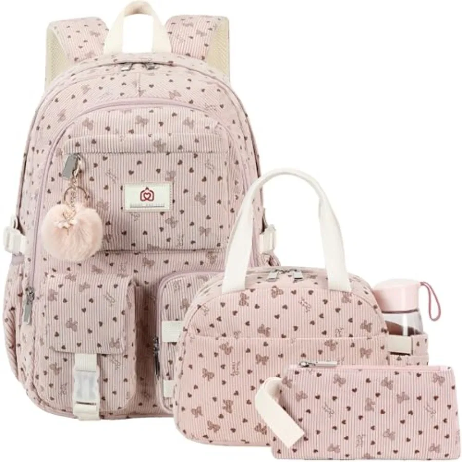 

School Backpack with Lunch Box for Teens Girls Women 15.6 Inch Laptop College Backpacks with Lunch Bag Bookbag Set Corduroy Ele