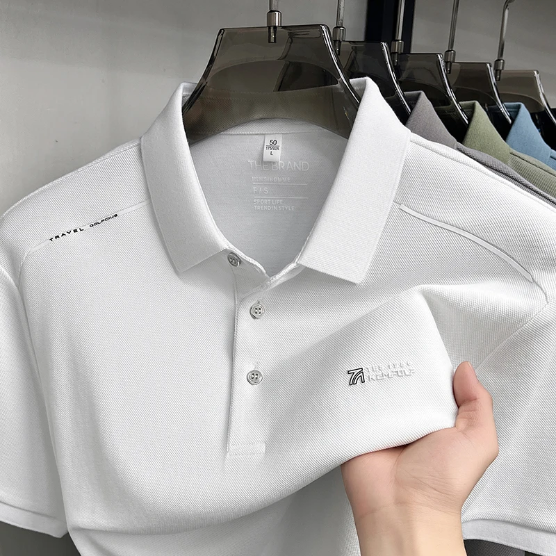 Fashion brand short sleeve men polo shirt letter embossed summer skin friendly breathable new high-quality luxury casual T-shirt