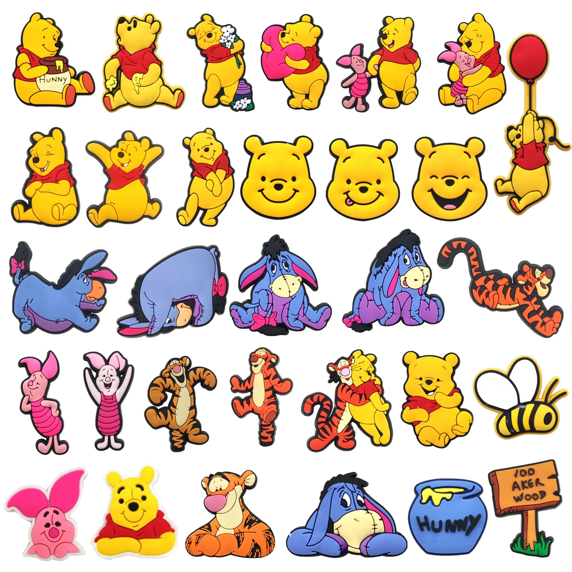 14/17/31Pcs Set Hi-Q Cute Bear Winnie Pooh Rubber PVC Shoe Charms For Slides Sandals DIY Custom Accessories Soft Shoe Clog Decor