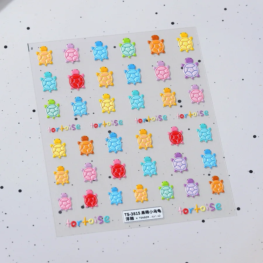 Kawaii Cartoon Colorful Little Tortoise Nail Stickers Jelly 3D Self-Adhesive Nail Art Decal Design Manicure Tool 1 Sheet