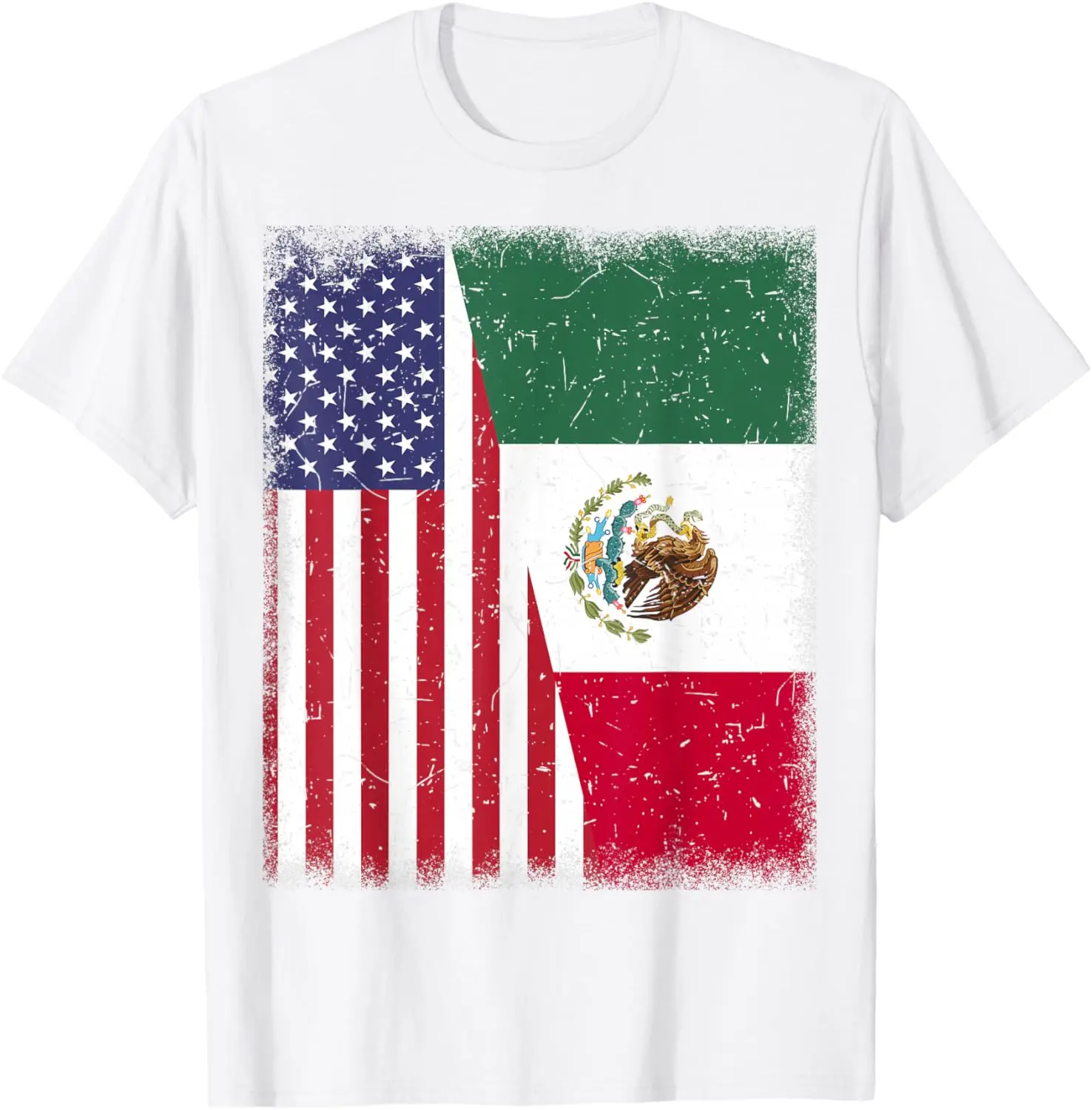 Mexico Half American Flag Mexican Independence Day Men Women T-Shirt 100% Cotton Trendy Y2K Short-Sleeve Tee – Soft,
