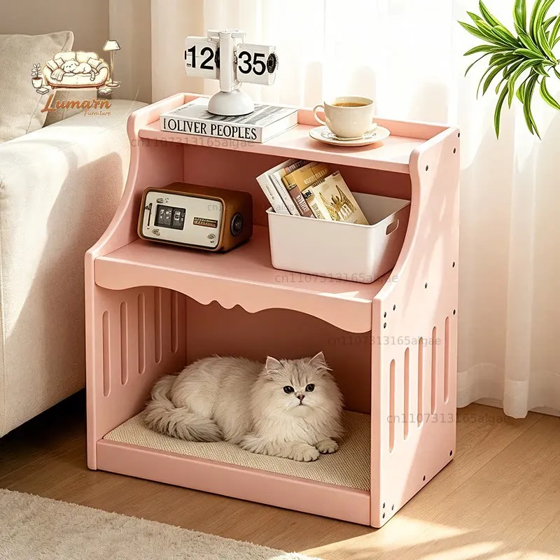 Solid wood cat nest, kennel, pet, four-season side table, bedside table, sofa, living room, pet sharing, movable corner, a f