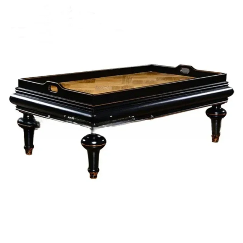 American solid wood coffee table, furniture living room retro old oak with tray square kung fu tea coffee
