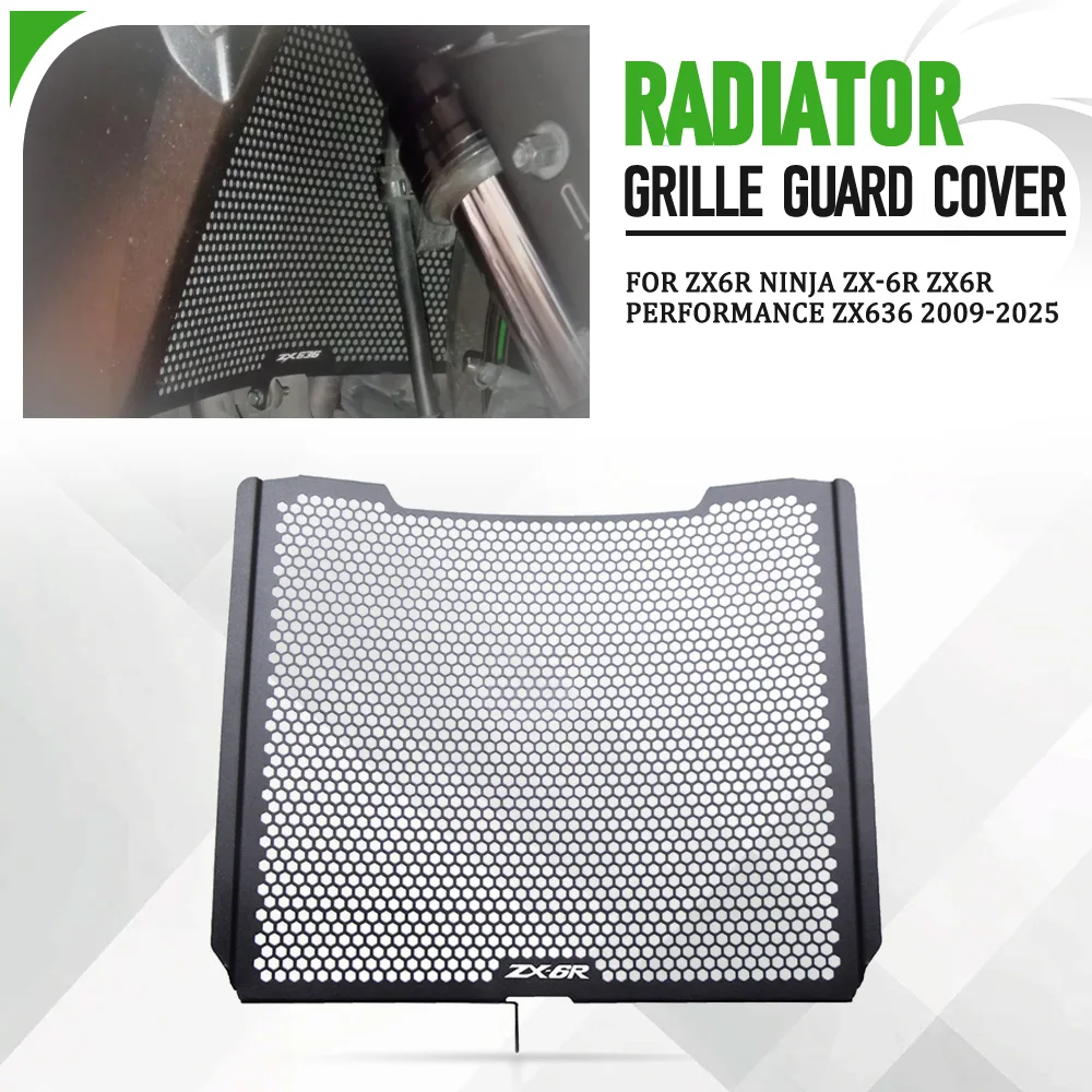 

Motorcycle Radiator Grille Guard Cover Protector Radiator Guard For Kawasaki ZX6R Ninja ZX-6R ZX6R Performance ZX636 2009-2025