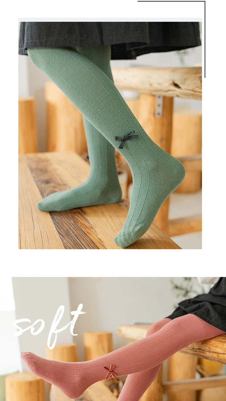 Herbst Retro Bogen Kind atmungsaktive weiche Strumpfhosen Prinzessin Mädchen Nadel streifen Twist Leggings Baby Kinder Strumpf warme Baumwoll strumpfhose – Detail 11