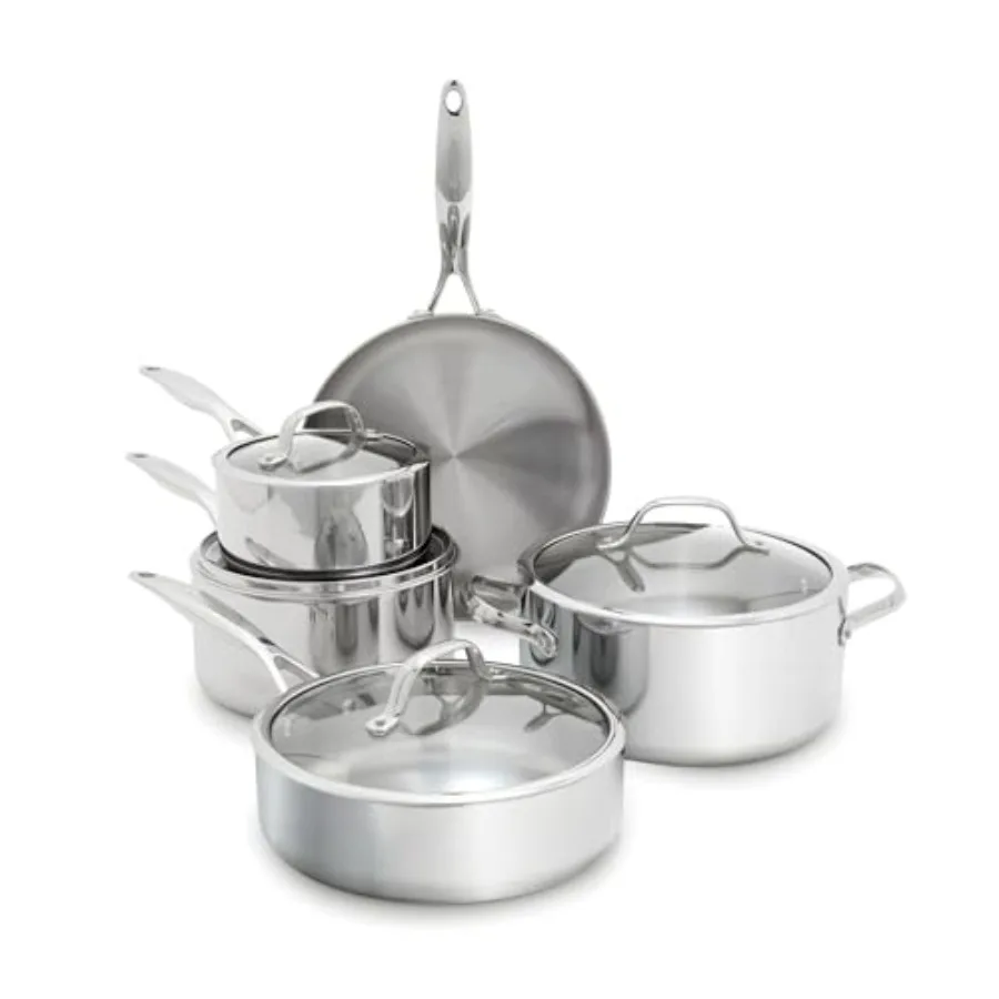 

Valencia Pro Tri-Ply Stainless Steel Cookware Set: Induction Ready Pots Pans with Mirror Finish, Dishwasher Oven/Broiler Safe t