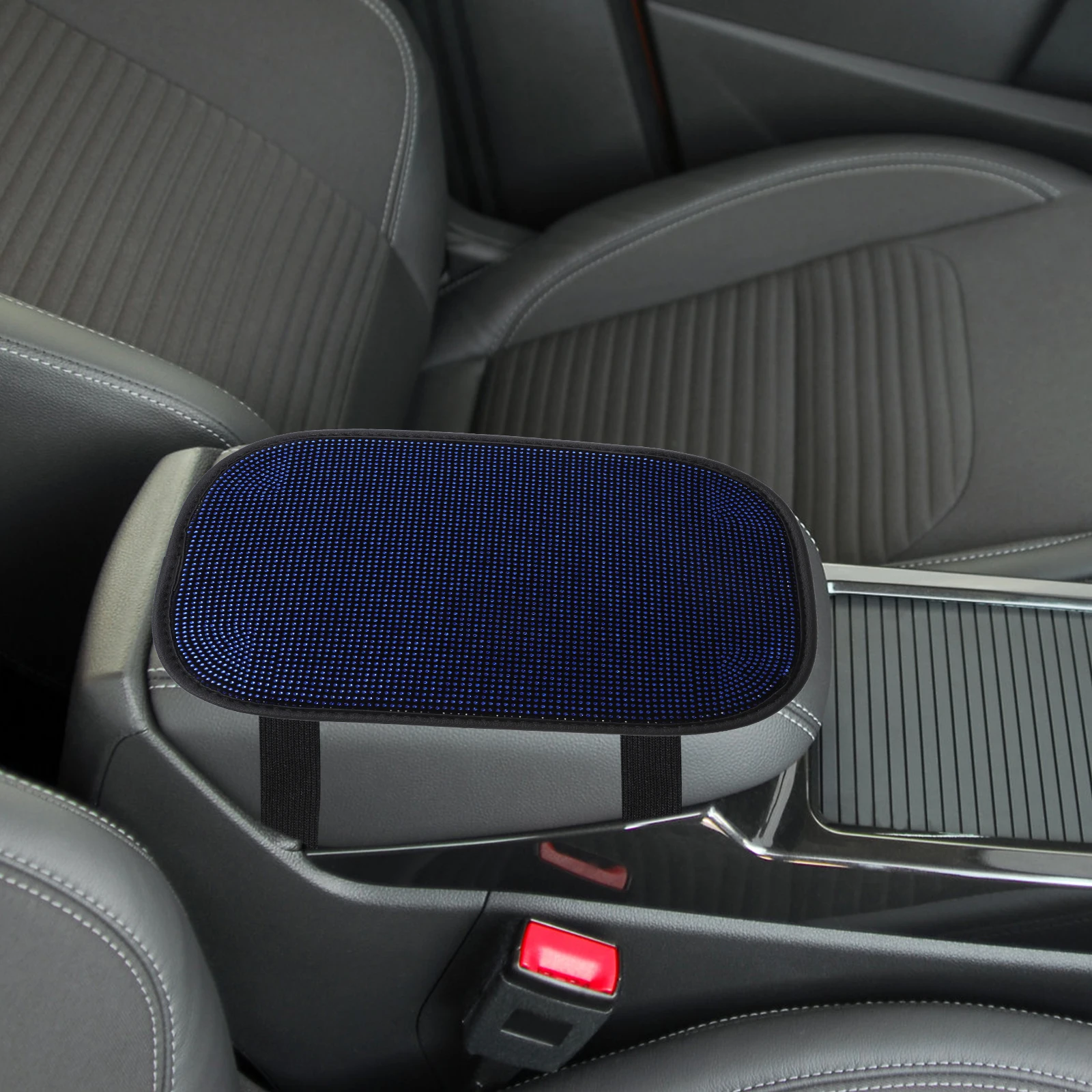

Car Armrest Box Cover Center Console Pad Blue Protector Rhinestone Cool Breathable Elastic Band Hook Loop Simple Car Accessory