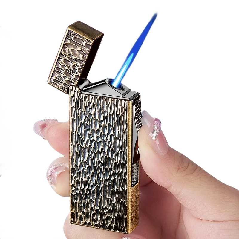 

Creative Oblique Blue Flame Direct Metal Lighter Portable Dropdown Igniter Personalized Loud Sound Quality Gift for Men