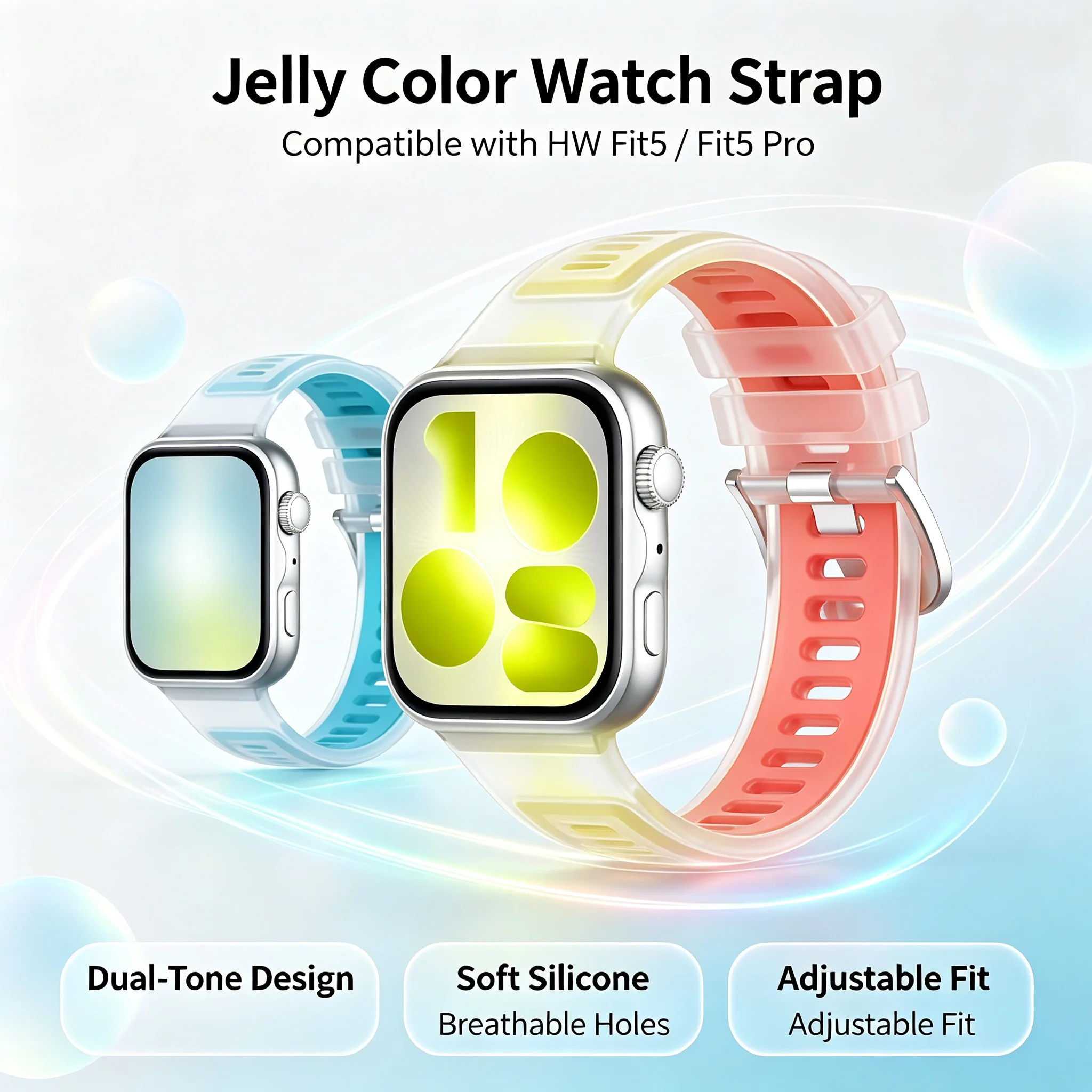 Two-color Jelly Sport Silicone Strap for Huawei Watch Fit 5 4 3 Breathable Smartwatch Bracelet Correa Fit5/4 Pro Accessories