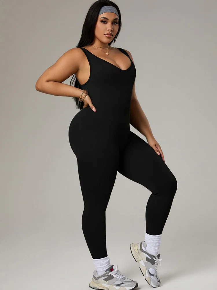 Plus Size Women's Tracksuit Gym Workout Sports Clothes Outfit Backless Jumpsuit Yoga Fitness Overalls Open Back Bodysuits Suit view 3