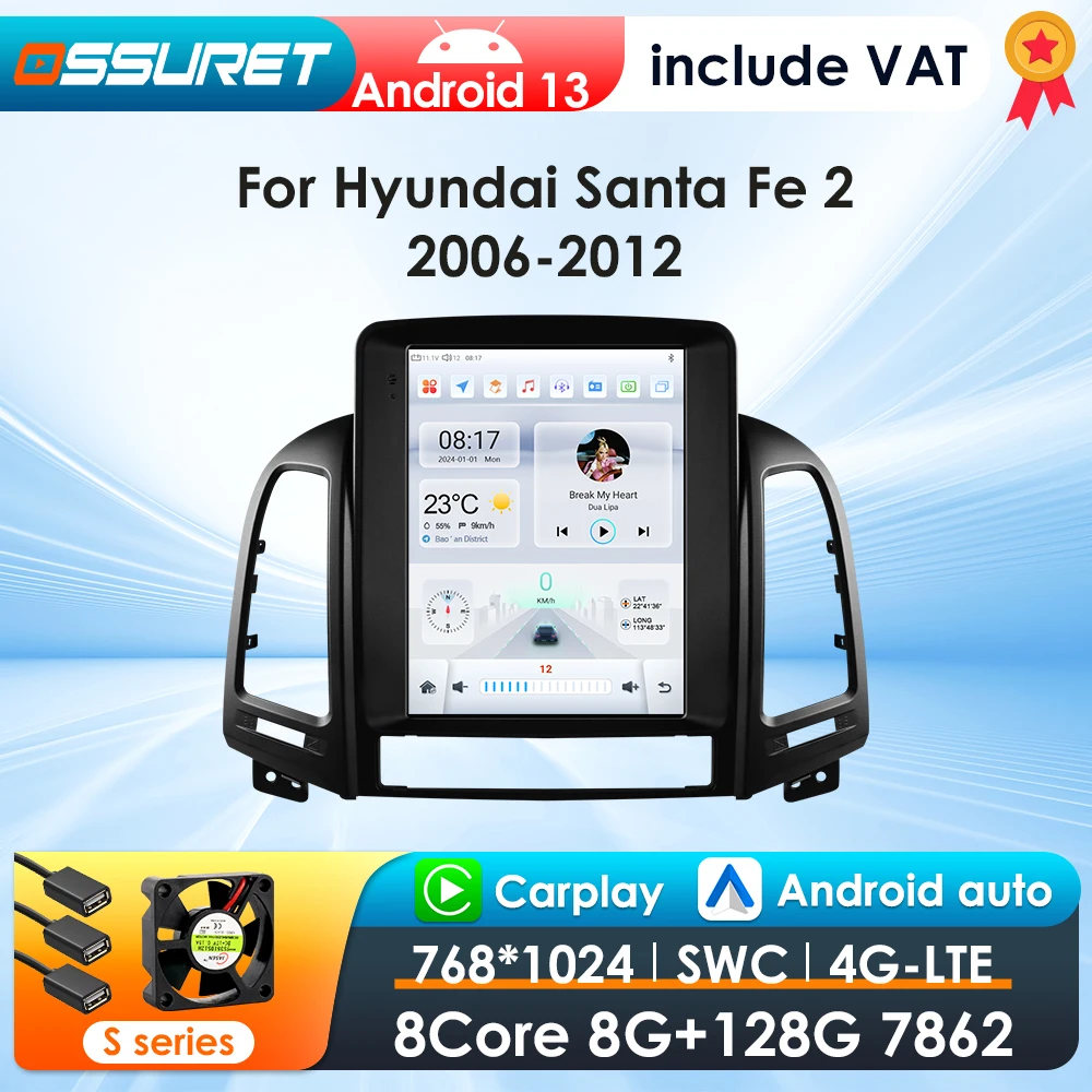 Revisión y recomendación del reproductor multimedia para coche 9.7 pulgadas 2DIN Android 13 para Hyundai Santa Fe II CM 2006-2012 con cámara panorámica