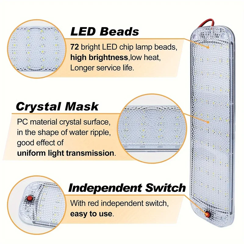 12V-80V 72LED oświetlenie wewnętrzne listwa oświetleniowa z przełącznikiem LED oświetlenie wnętrza samochodu oświetlenie kampera autobus samochód