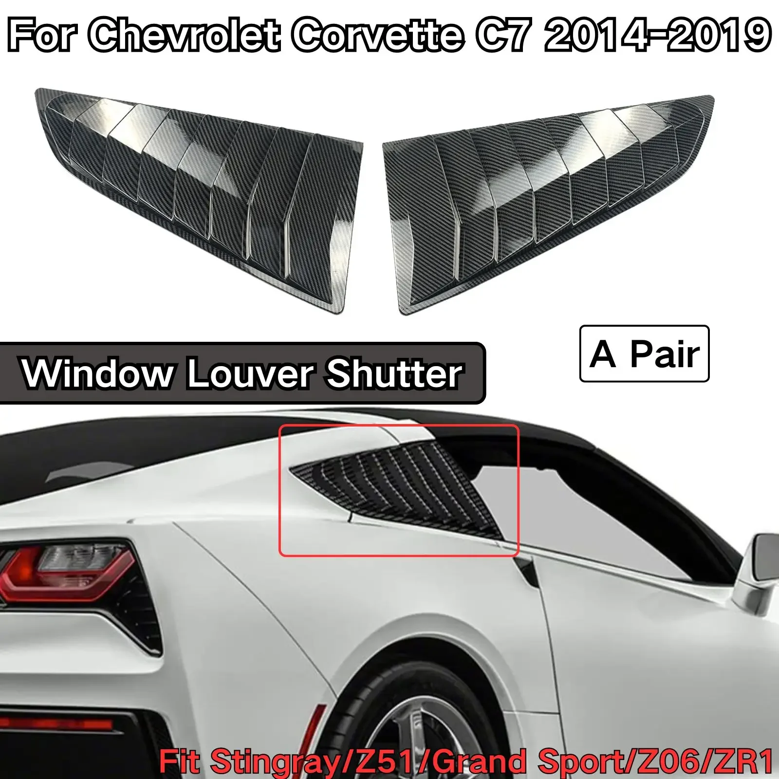 Car Window Louver Shutter For Chevrolet Corvette C7 2014-2019 Stingray Z51 Grand Sport Z06 ZR1 Body Kit Accessories Glossy Black