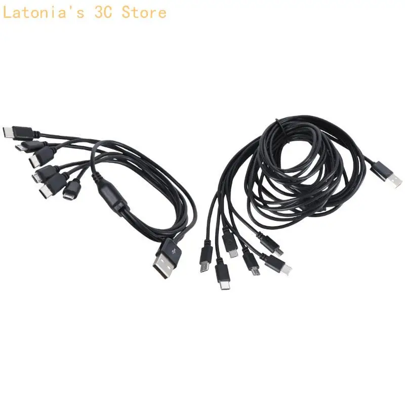 

USB Charging Line Power Cable Cord with 3pcs USB 5Pin and 3pcs Type C Ends for Game Consoles Phones Various Electronics X3UB