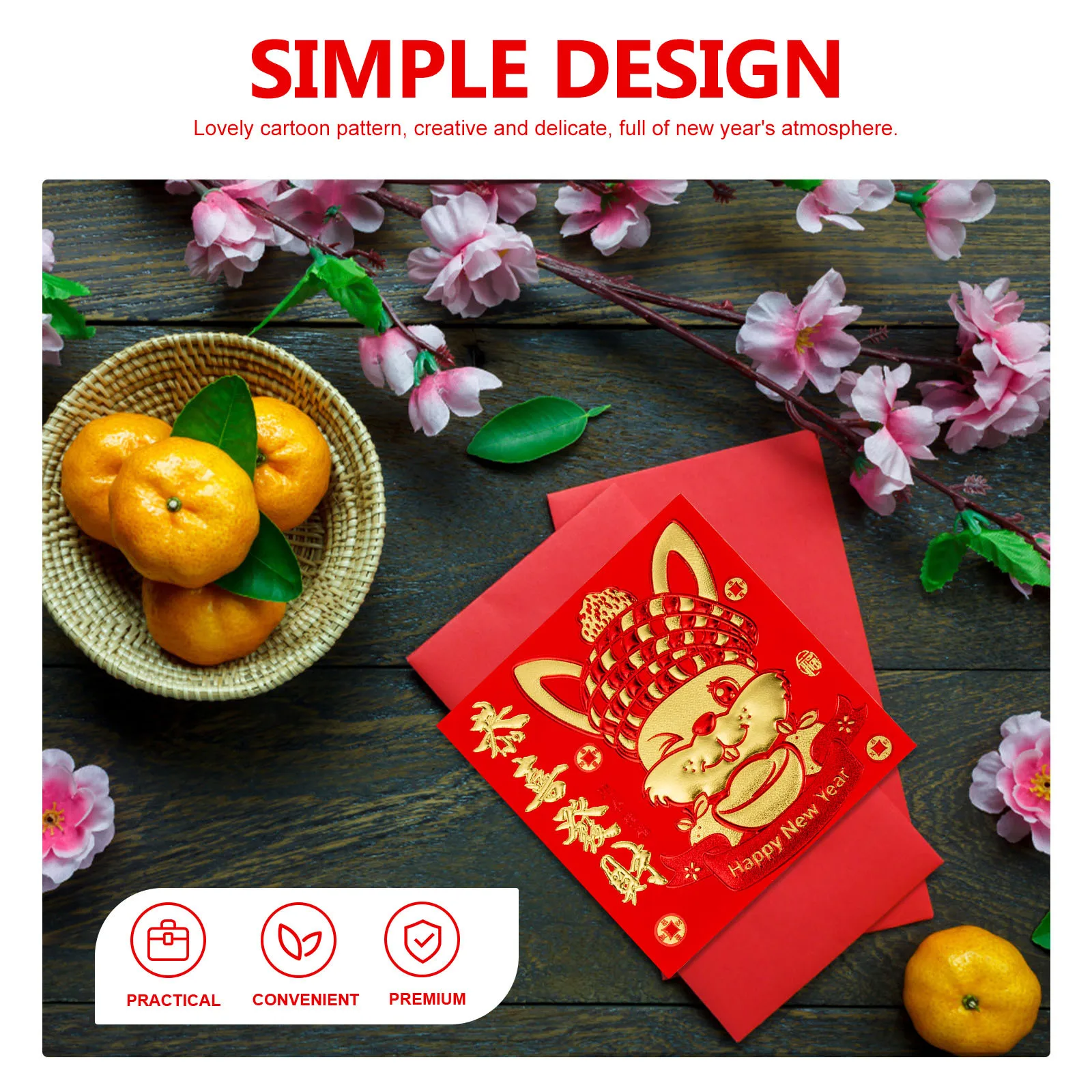 

66Pcs Bunny Year Red Envelopes Delicate Colorful Cartoon Style Spring Festival Paper Money Packets Lunar New Year Supplies