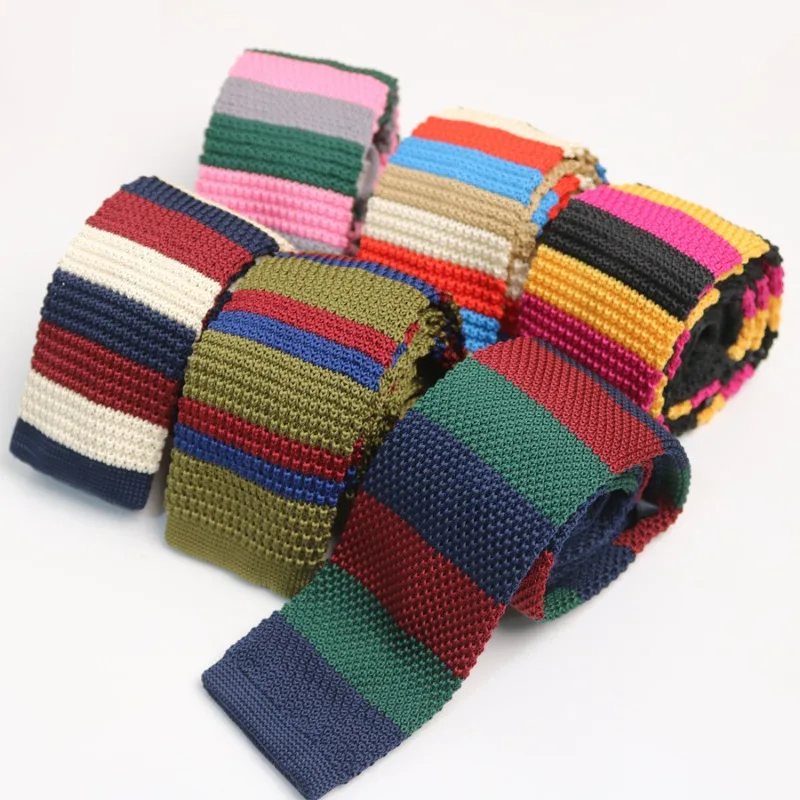 

Вязаный полосатый воротник, повседневный, повседневный, индивидуальный, трендовый, студенческий галстук, простой и повседневный, с ручной завязкой, яркие цвета, мягкий и удобный
