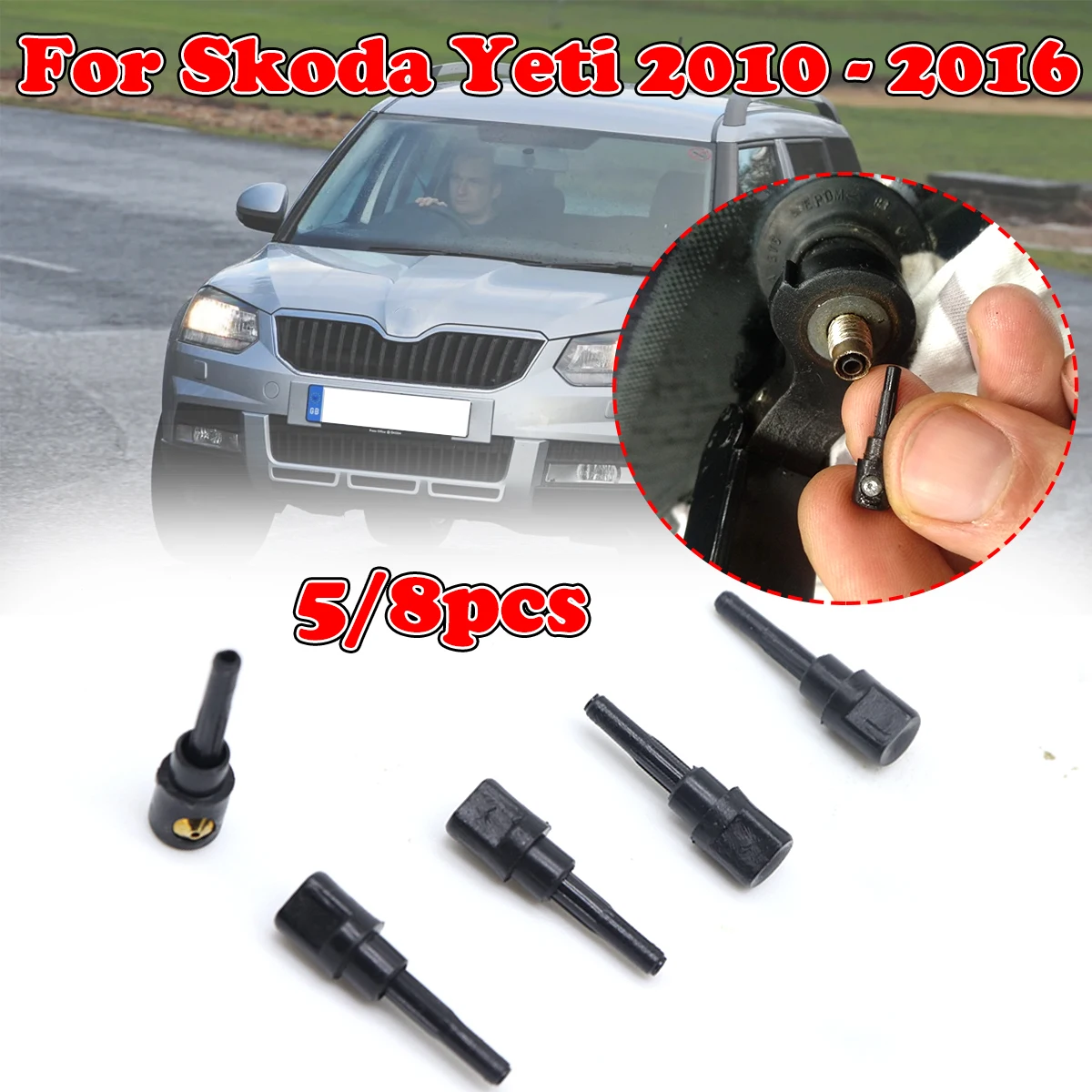 

5/8X Rear Wiper Washer Jet Nozzle For Skoda Yeti 2010-2016 Windscreen Window Spray Cover Cap Rocker Spare Parts Repair Replace