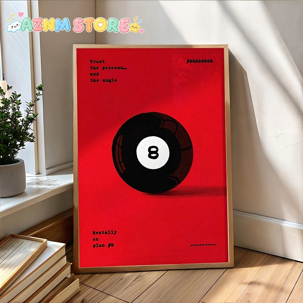 1PC 2D Flat  , Frameless, Number 8 Ball Theme Related Art Poster – 