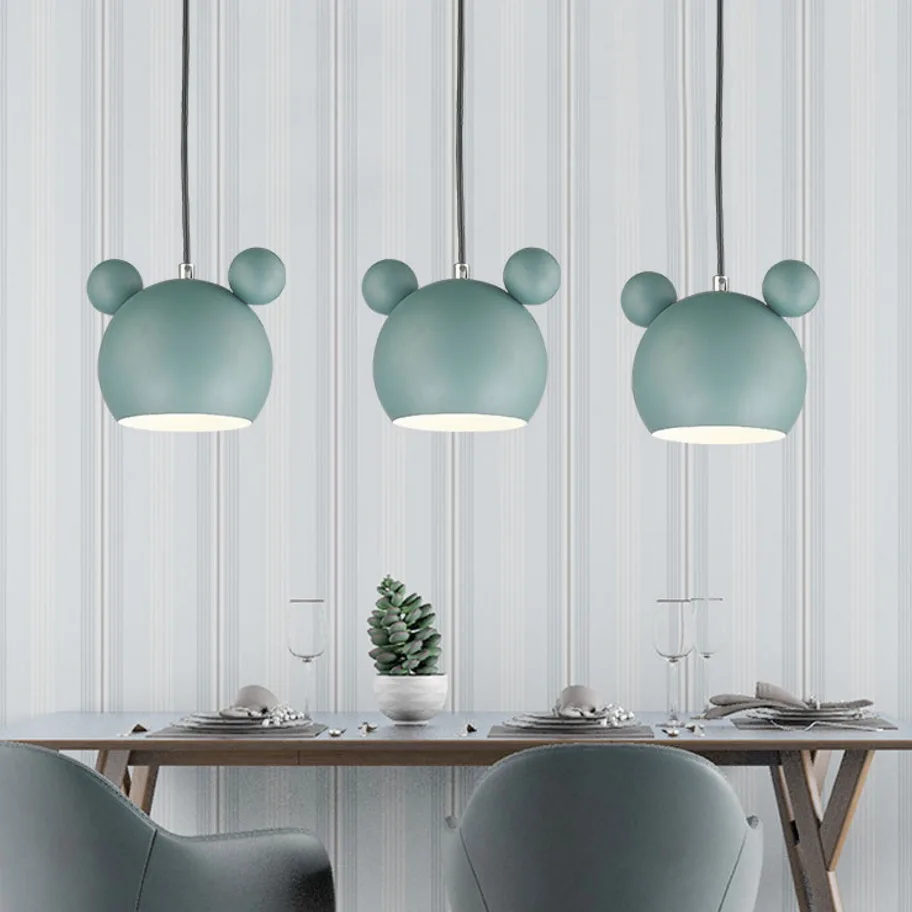 Nordic Modern Minimalist Macaron Chandelier Iron Bar Restaurant Pendant Light Living Room Children's Room Cartoon Mickey Mouse