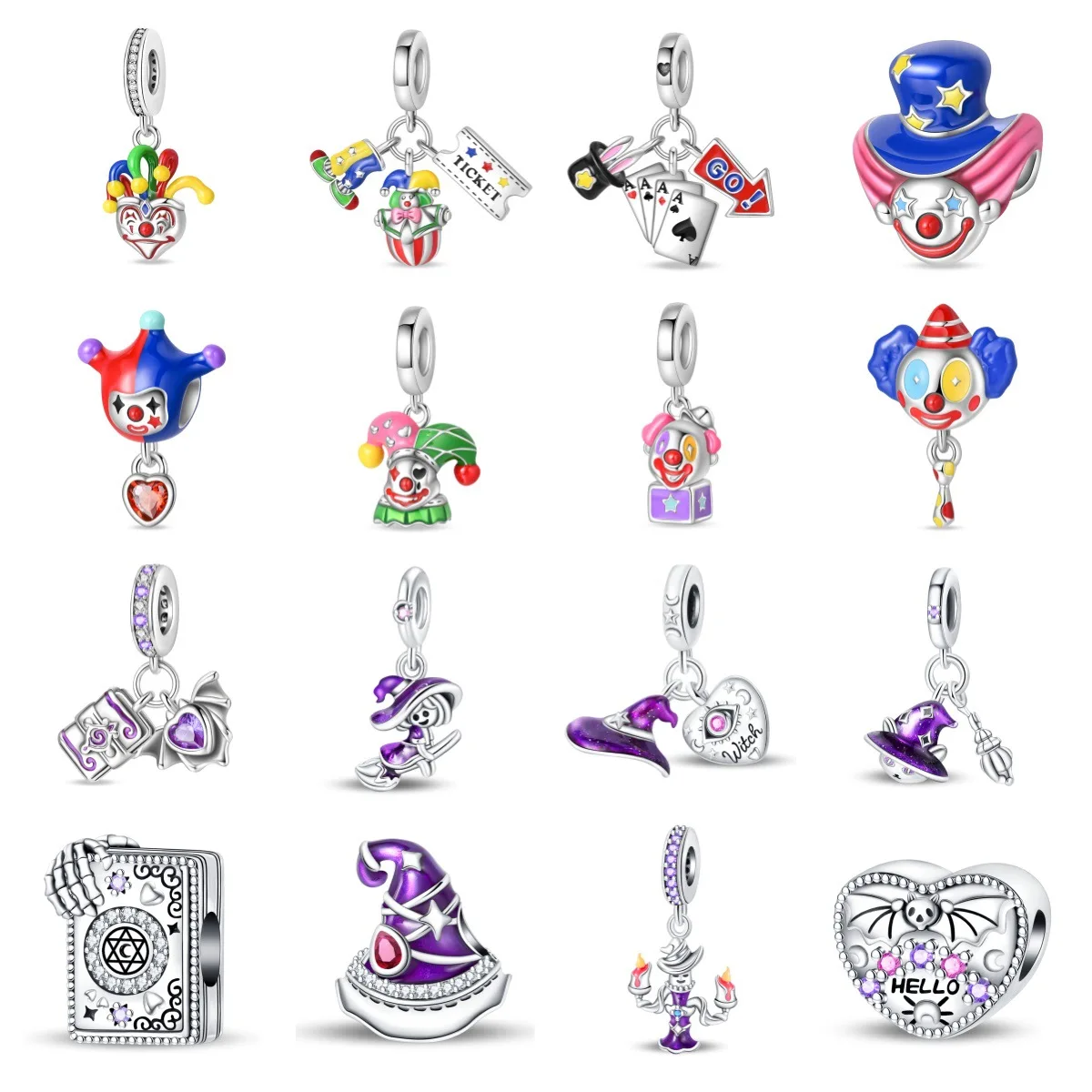 Original Charms Silver Plated Beads Fit Bracelets Bag  Charms Diy Women Gift Accessory Clown Circus Card Ticket Crystal Pendant