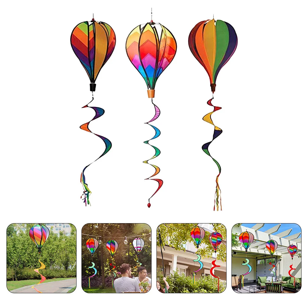 3 Pcs Hot Air Balloon Wind Bar Spiral Rainbow Hot Air Balloon Solar Lights for outside Decorate Outdoor Layout Pendants