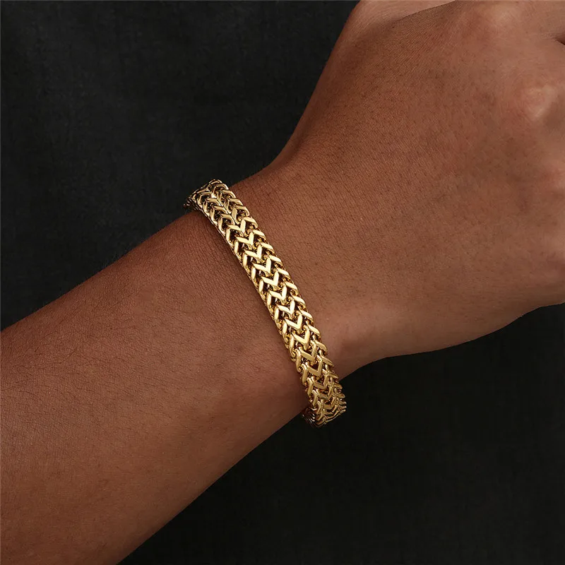 316L Stainless Steel Classic Double Row Front and Reverse Chain Four Sides Grinding Hip Hop Thick Bracelet Jewelry