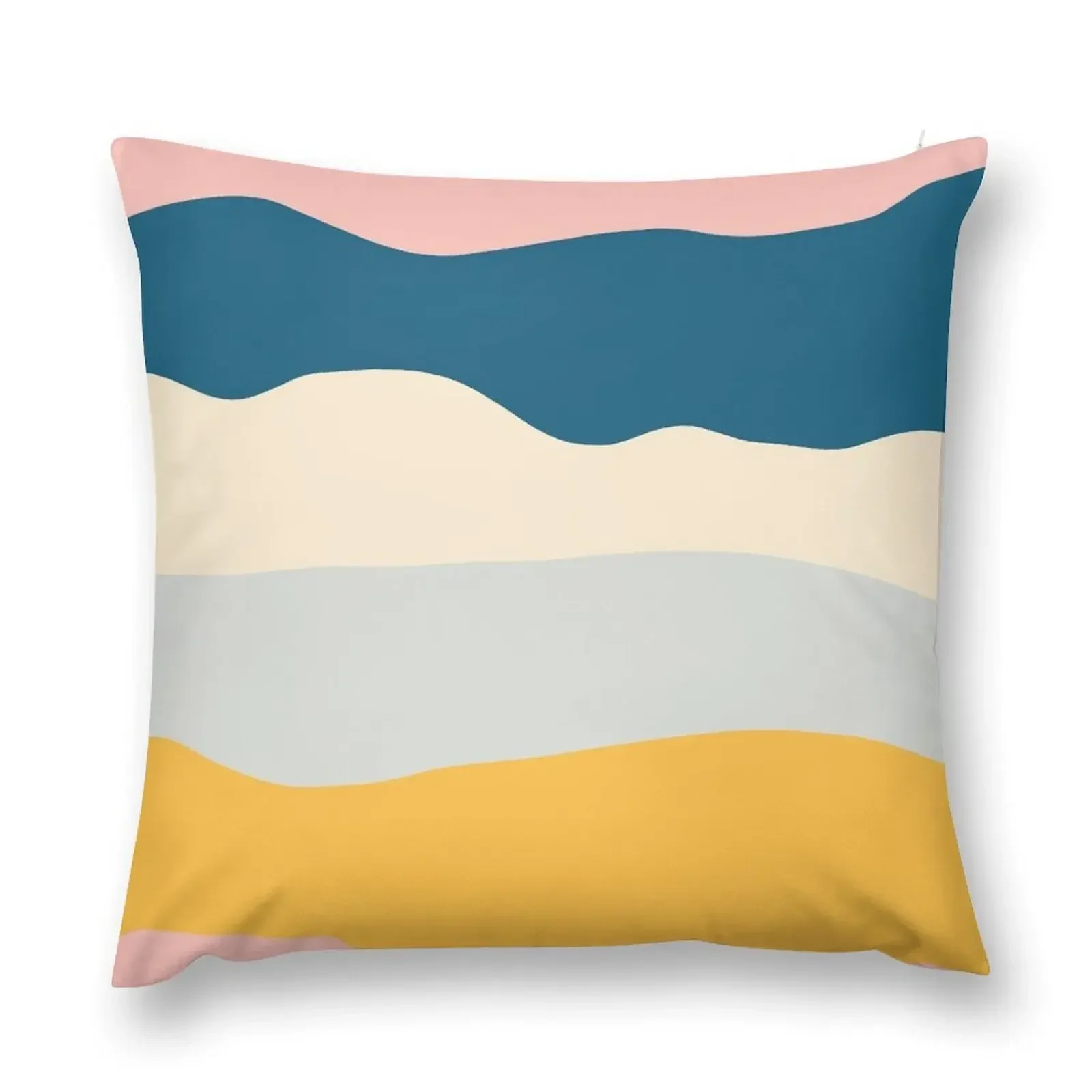 Mountains Minimalist Abstract Color Block in Blue, Mustard Yellow, Gray, Pink, and Cream Throw Pillow pillow pillowcase pillow
