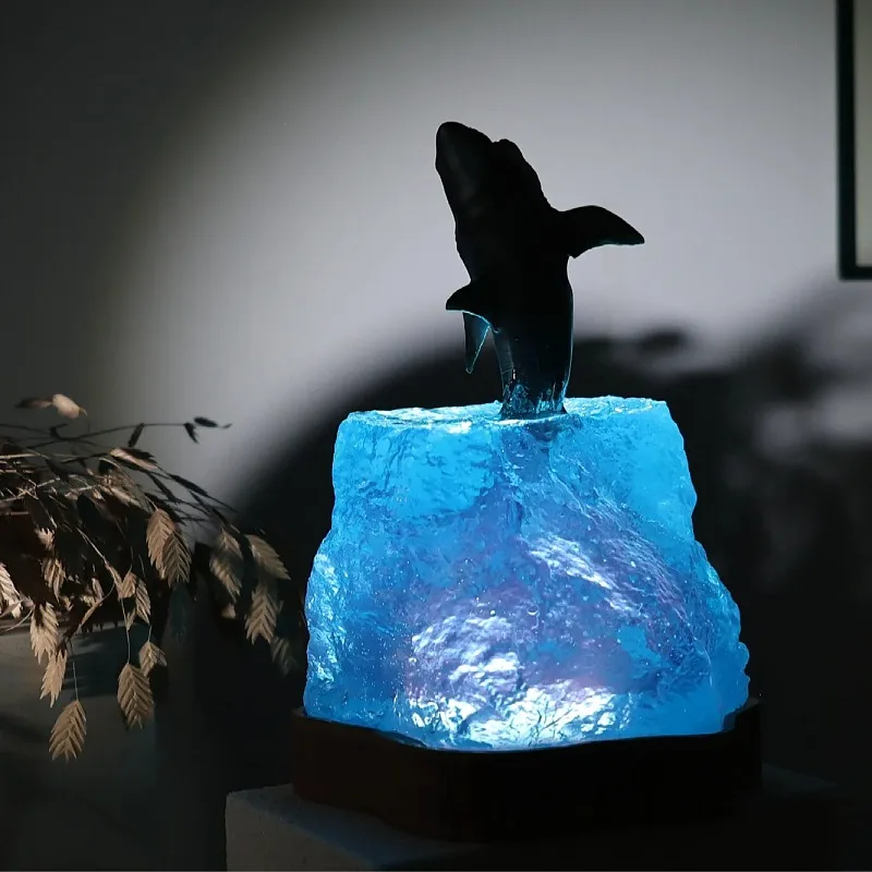 Cave whale diver tabletop ornament marine art crafts solid wood resin lamp birthday gift jewelry