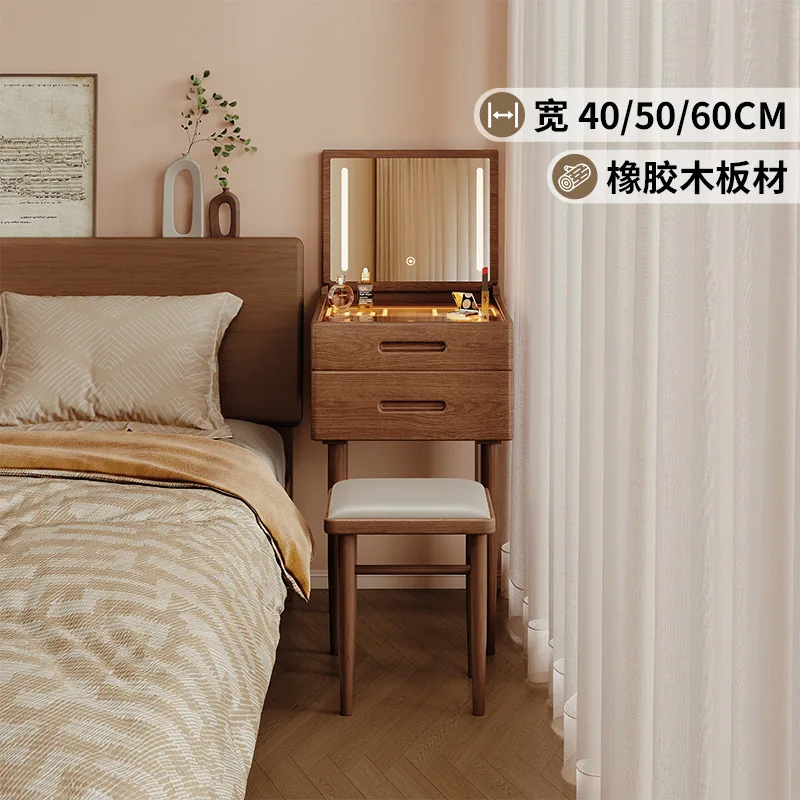 

Solid wood dresser small bedroom mini extremely narrow bedside table dressing table integrated flip cover makeup table mirror