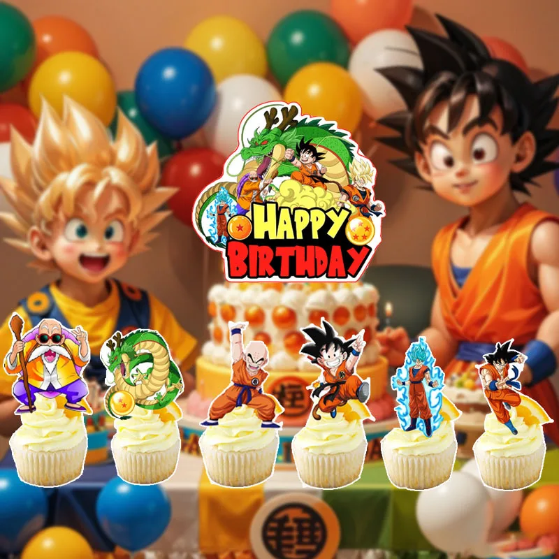 New Dragon Ball Cake Decoration Happy Birthday Goku Figure Party Supplies Cupcake Toppers Party Favors Baby Shower Toys Gifts