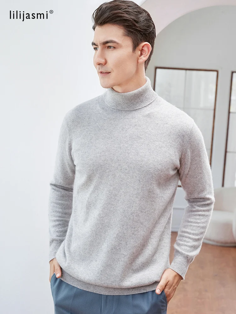 New Men\'s Base Model Turtleneck 100% Wool Sweaters Soft Yarn Solid Color Basic Pullovers Pure Wool Jumpers Winter Warm