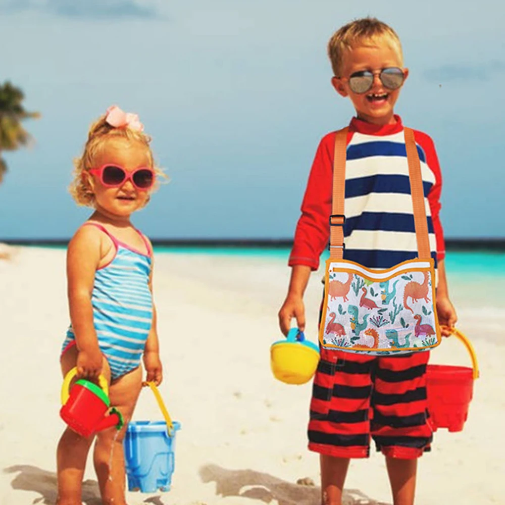 Borsa da spiaggia in rete per bambini con tracolla regolabile custodia in rete per giocattoli da spiaggia giocattoli da spiaggia borse da viaggio giocattolo per bambini DIN889