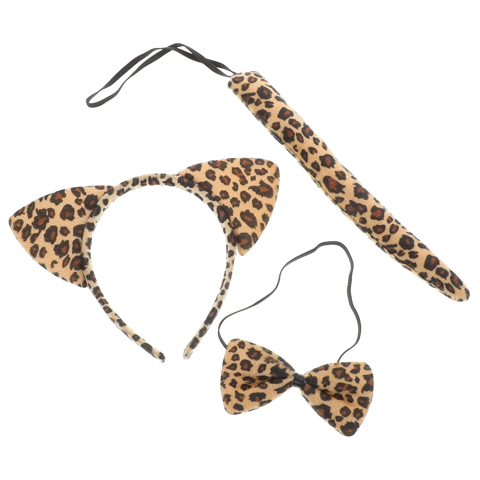 3 pezzi per bambini orecchie di gatto fascia papillon coda set costume cosplay festa (stampa leopardata bianca) cosplay gatto