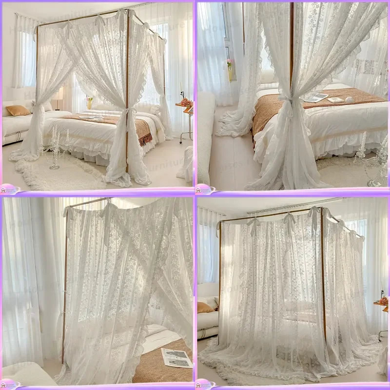 New summer French lace floor mosquito net princess style high-end palace three-door encryption bed mantle thickened