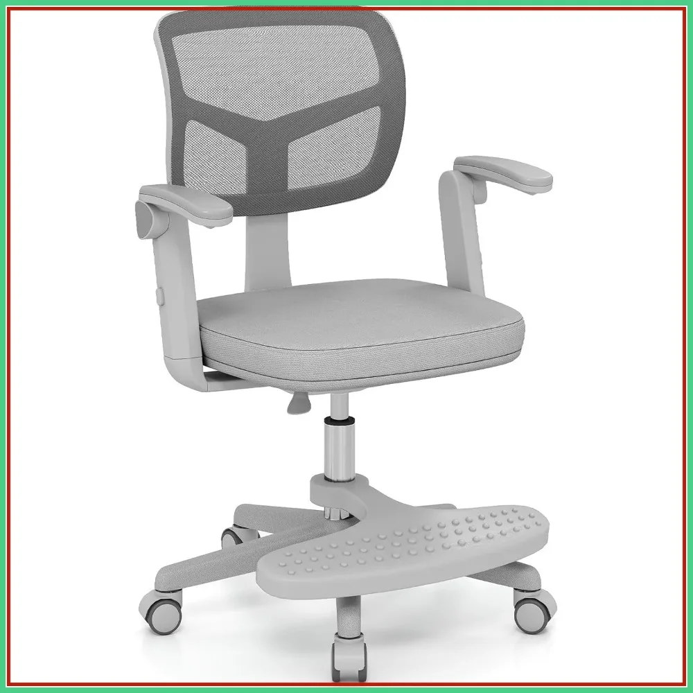 Ergonomic Adjustable Kids Desk Chair with Footrest, Rolling Computer Chair for Children, Grey
