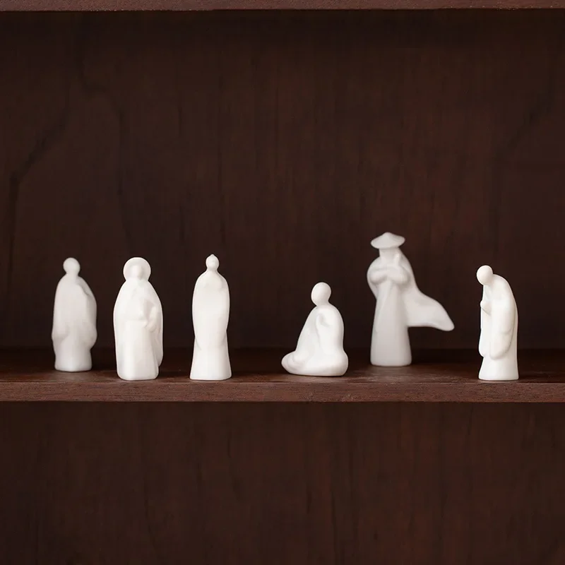 White Cute Porcelain Trumpet Creative No Appearance Buddha Figure Decoration Tea Ceremony Zen Accessories Landscaping
