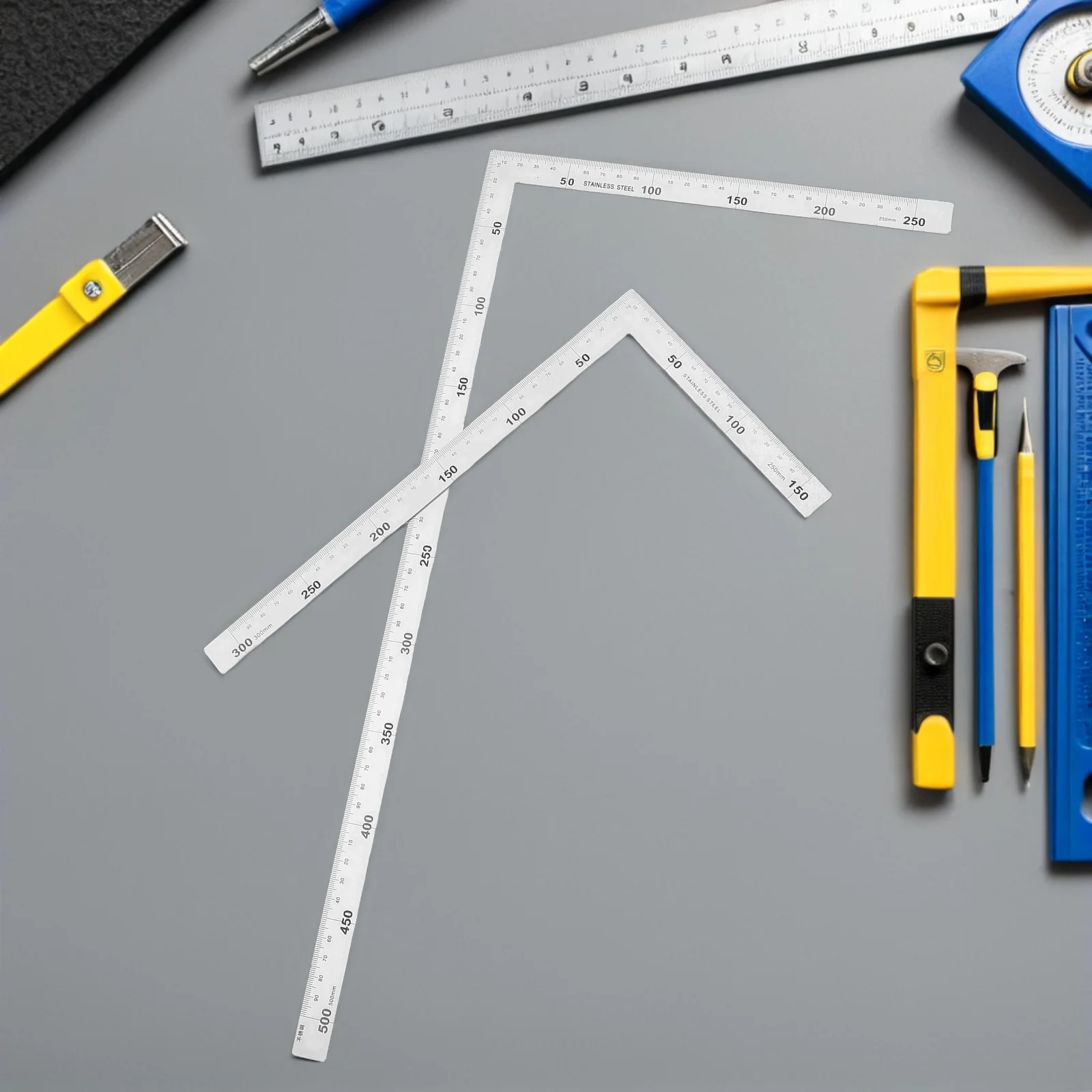 

2 Pcs Carpentry Square Ruler Scale Construction Checkered Measuring Tool Carpenter Scribing Stainless Steel Framing Tools