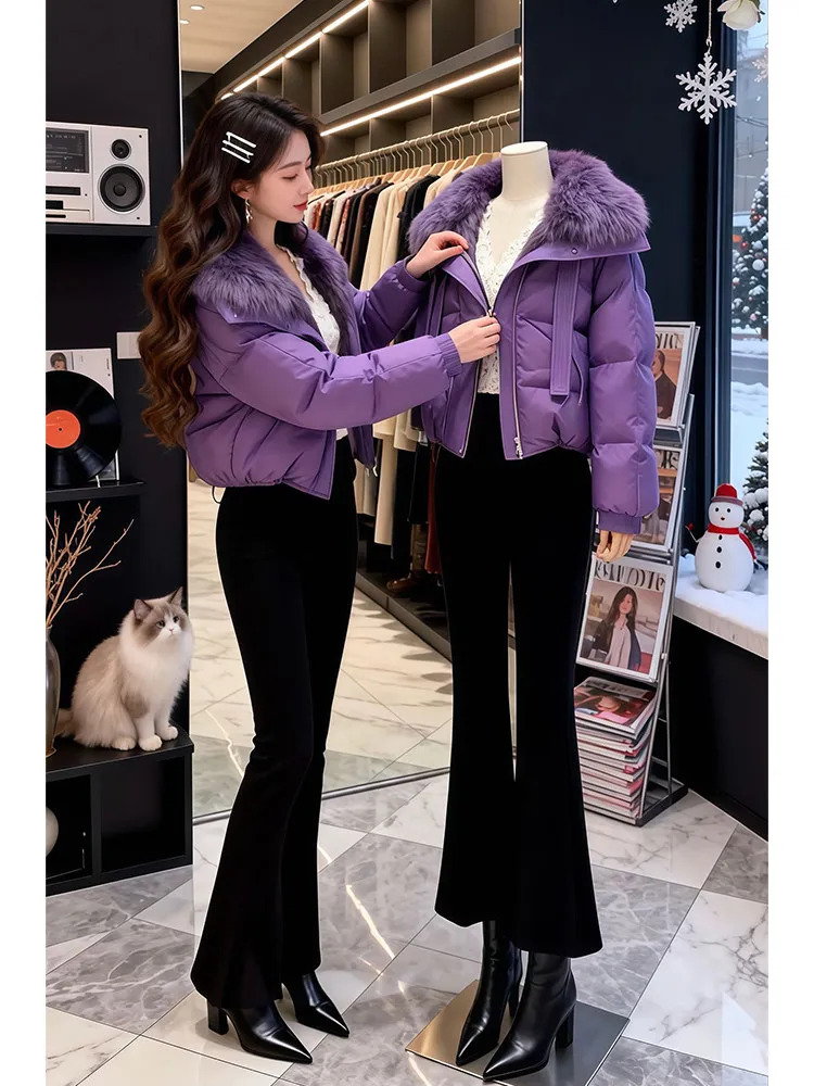 Jaet de algodão de inverno feminino coreano sle com gola de pele grande casaco versátil favorável para viajantes