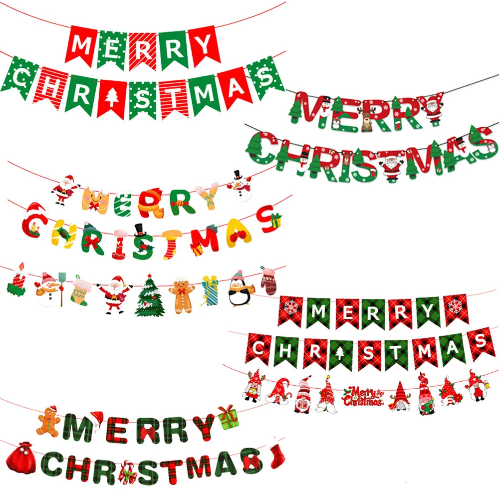 Christmas Party Banner Christmas Bunting Garland Xmas Hanging Decoration Photo Background Decoration