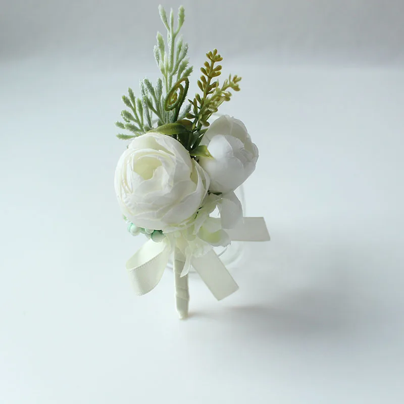 Boutonnières en Rose ivoire blanc, 6 pièces, pour marié et meilleur homme, avec fleur artificielle pour cérémonie de mariage