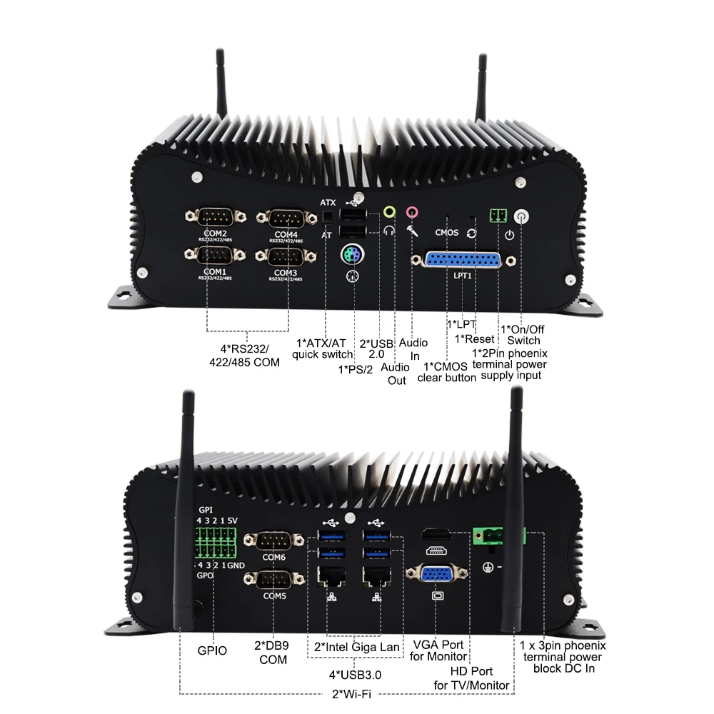 Mini computador Fanless do PC, PC industrial de Intel, negócio super, i7 1165G7, 1135G7, 1135G7, 6 * COM, 2*2.5G, i225-V, B3, LAN, 8 * USB, GPIO, HDMI, VGA