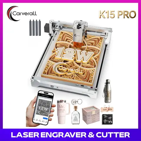 Laser Engraver 12W Laser Engraving Machine for Wood Metal Acrylic Glass Stone, DIY CNC Portable Laser Cutter 7.9" x 11.8" (Near A4) Offline Engraving Carverall K15 Pro Silvery, 12000mW, Class 1